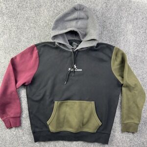Polo Ralph Lauren Double Knit Hoodie Mens L Colorblock Black Gray White Pony